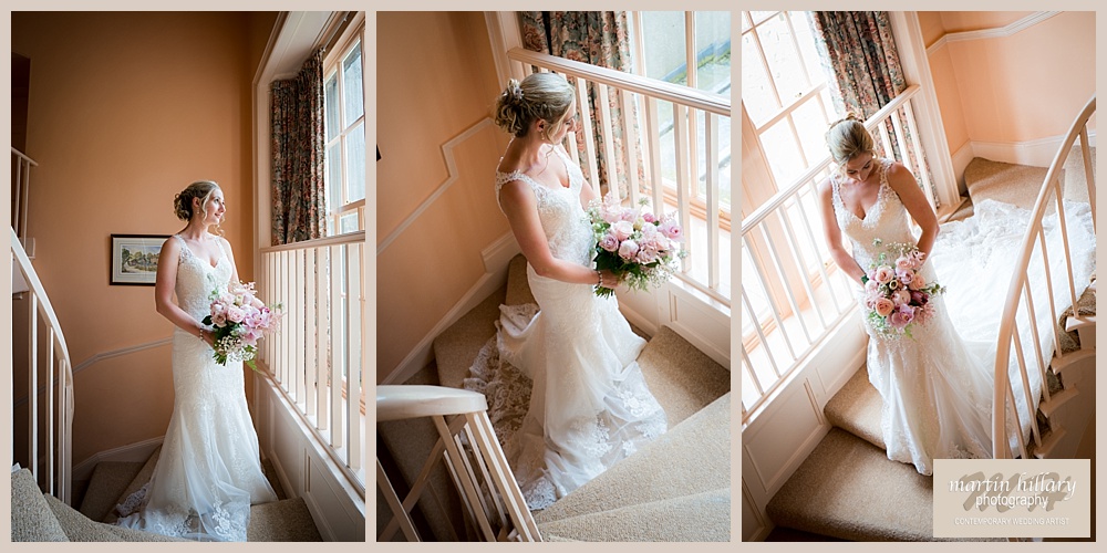 Yorkshire Dales Wedding Photography - Newton Grange Gargrave - Bride on Stairs
