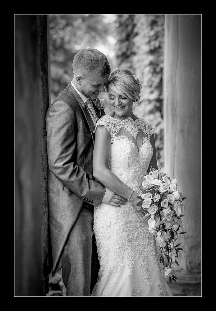 Bride and groom black and white photograph in Wakefield